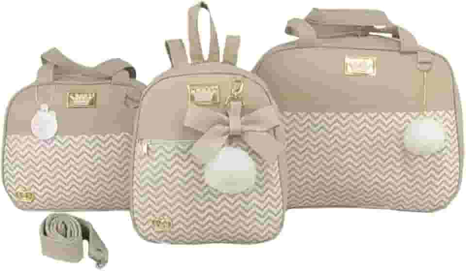 BOLSA MATERNIDADE 3 PEÇAS CHEVRON MENINA (Bege)
