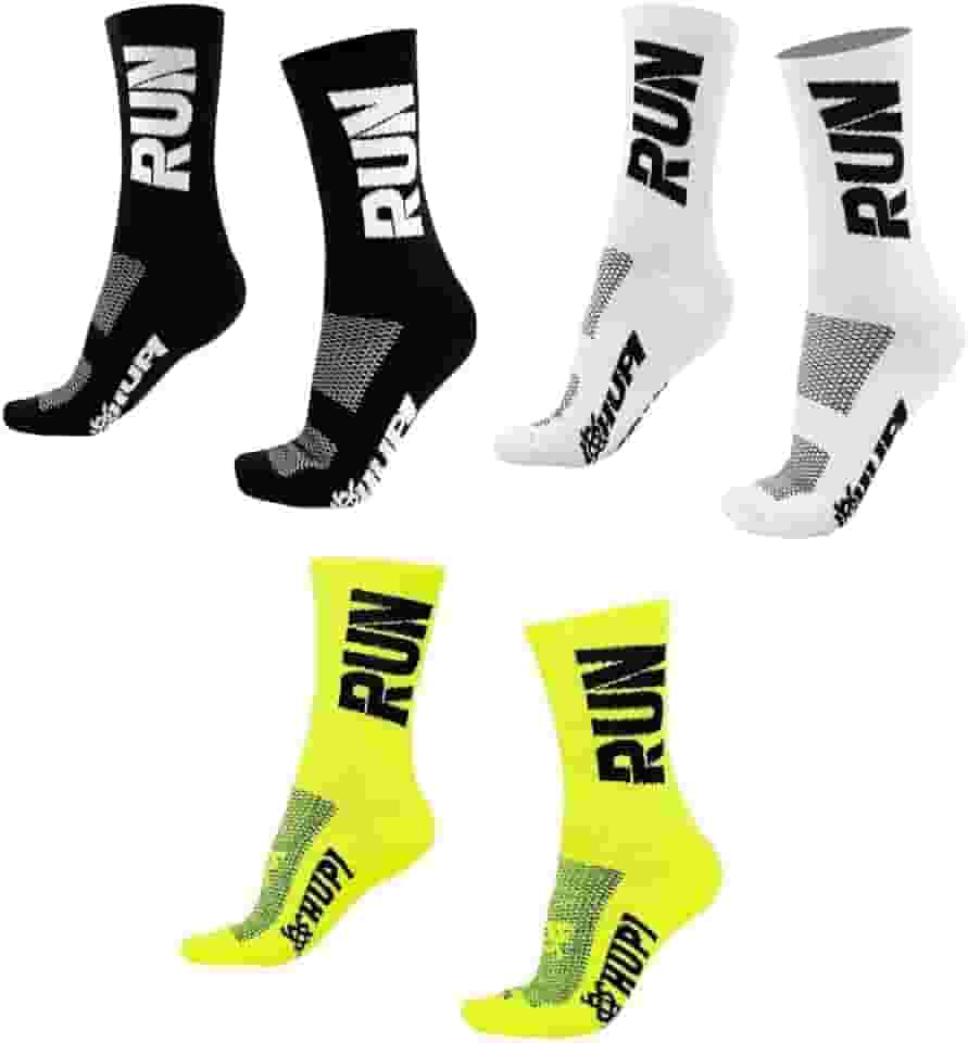 Kit 03 Pares Meia Corrida Hupi Run Preto Branco e Amarelo