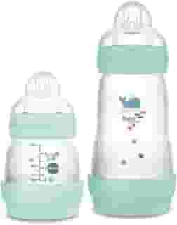 MAM Baby Kit 2 Mamadeiras Easy Start Starter Set Anticólica e Menos Bolhas de Ar, para Crianças 0+ Meses Autoesterilizável e com Bico de Silicone Skinsoft, Verde