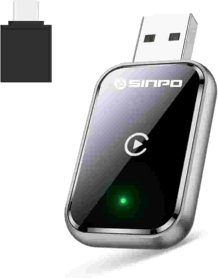 Adaptador CarPlay e Android Auto sem fio para iPhone e Android, com cabo de extensão USB e USB-C, conexão estável e sem atraso, design compacto, cor preta