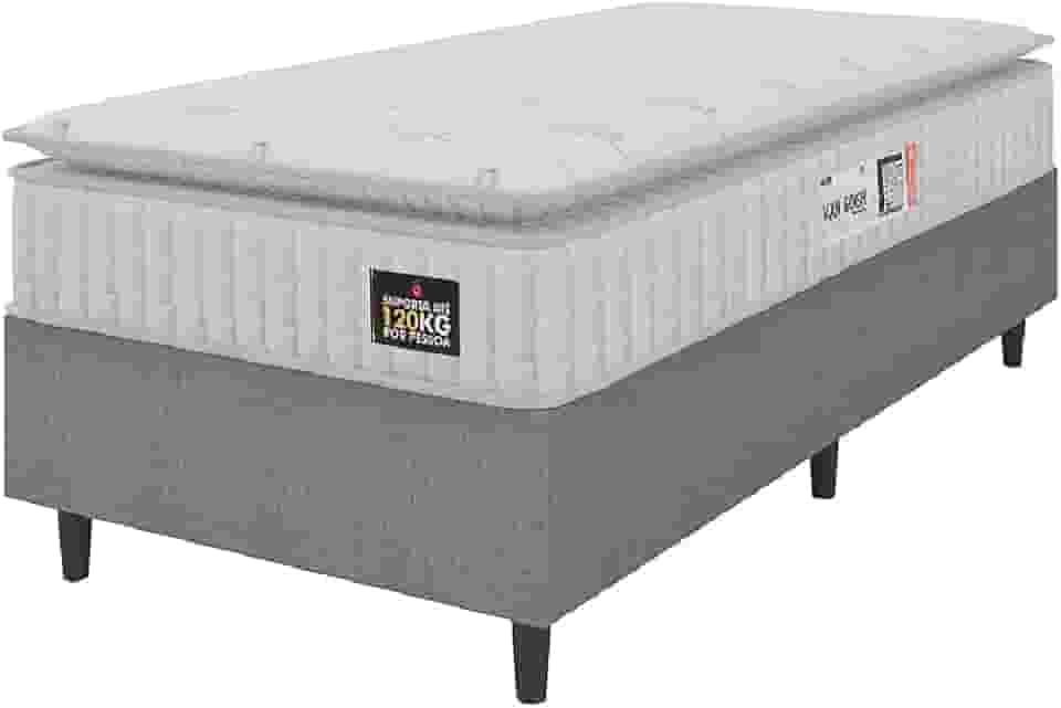 Cama Box Colchão Solteiro Espuma D33 Vangogh 88x188x67cm Branco/Cinza Hellen - Suporta até 120kg por Pessoa