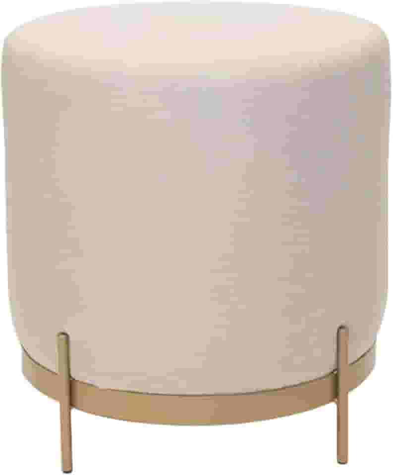 Puff Redondo Compacto Estofado em Linho Base Dourada de Metal - Vibe (Champanhe)