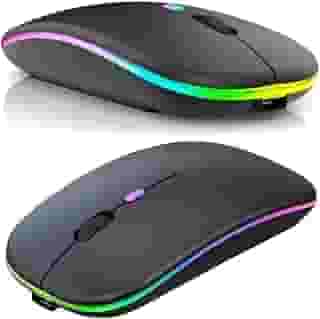 Mouse Sem Fio Recarregável Premium – Wireless Bluetooth + USB 2.4GHz, Óptico LED RGB Colorido, Ergonômico, para Notebook, Computador, PC e Desktop