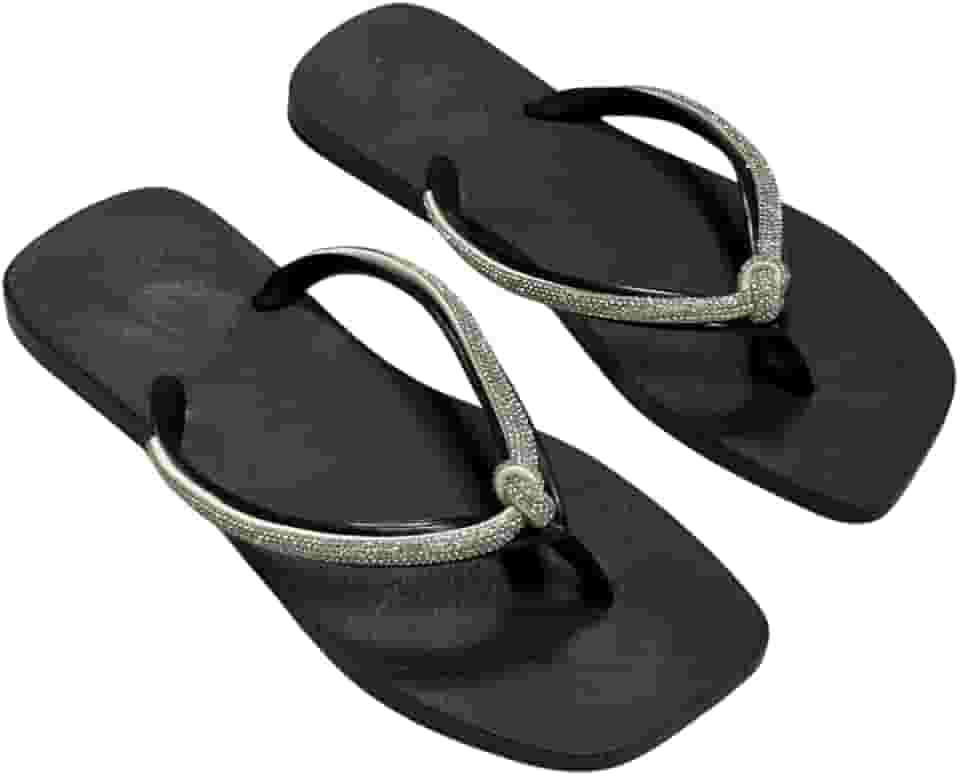 Rasteirinha Feminina com Brilho Strass | Chinelo Flat Confortável Verão | Sandália Casual Elegante para Praia e Dia a Dia