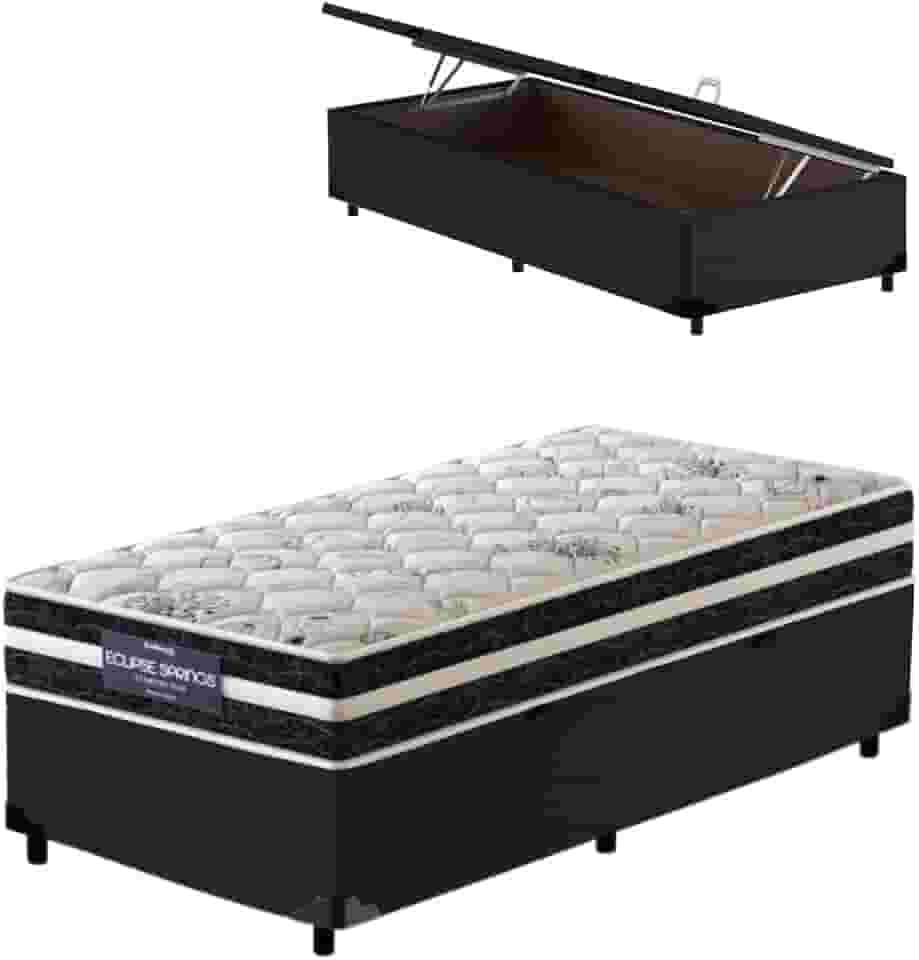 Cama Box Baú Solteiro King Preta + Colchão Molas Ensacadas - Probel - Eclipse Springs 96x203x62cm
