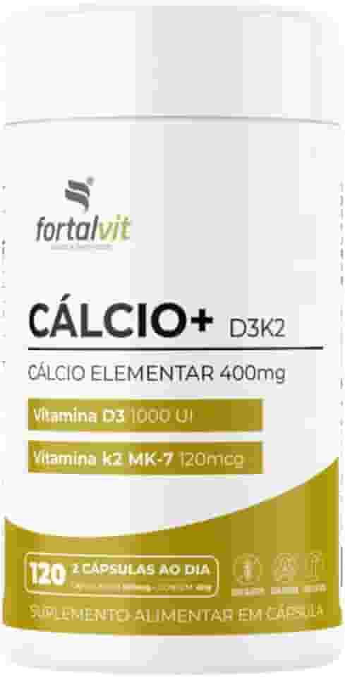 CÁLCIO + D3 K2 MK7-120 Cápsulas, Longa duração: 2 Meses de Uso - Cálcio Elementar (400mg) Vitamina D3, Vitamina K2-MK7, Fortalvit