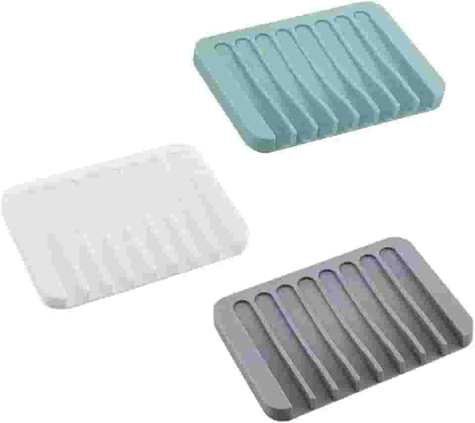 Saboneteira de silicone com calha de drenagem (cinza, azul claro)