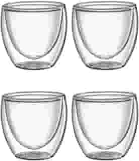 Conjunto 4 Copos Parede Dupla Café/chá Vidro Borossilicato - Envio Hoje