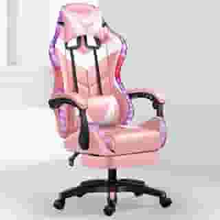 Delta Cadeira Gamer Rosa, RGB com Massageador Lombar, PU, Encosto Reclinável