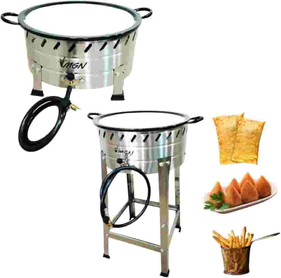 Fritadeira Industrial a Gás em Aço Inox, 10L, Tacho N.18, para Pastel e Batatas (FRITADOR INOX COM PÉ)
