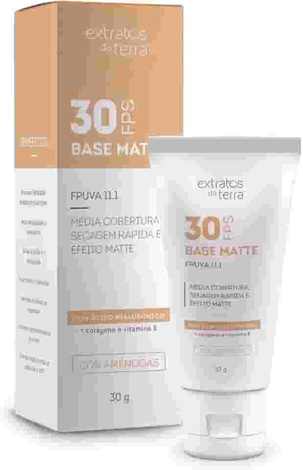 Base Matte FPS 30 Amêndoas 30 g - Cobertura Média, Toque Seco e Proteção UVA/UVB - Vegana