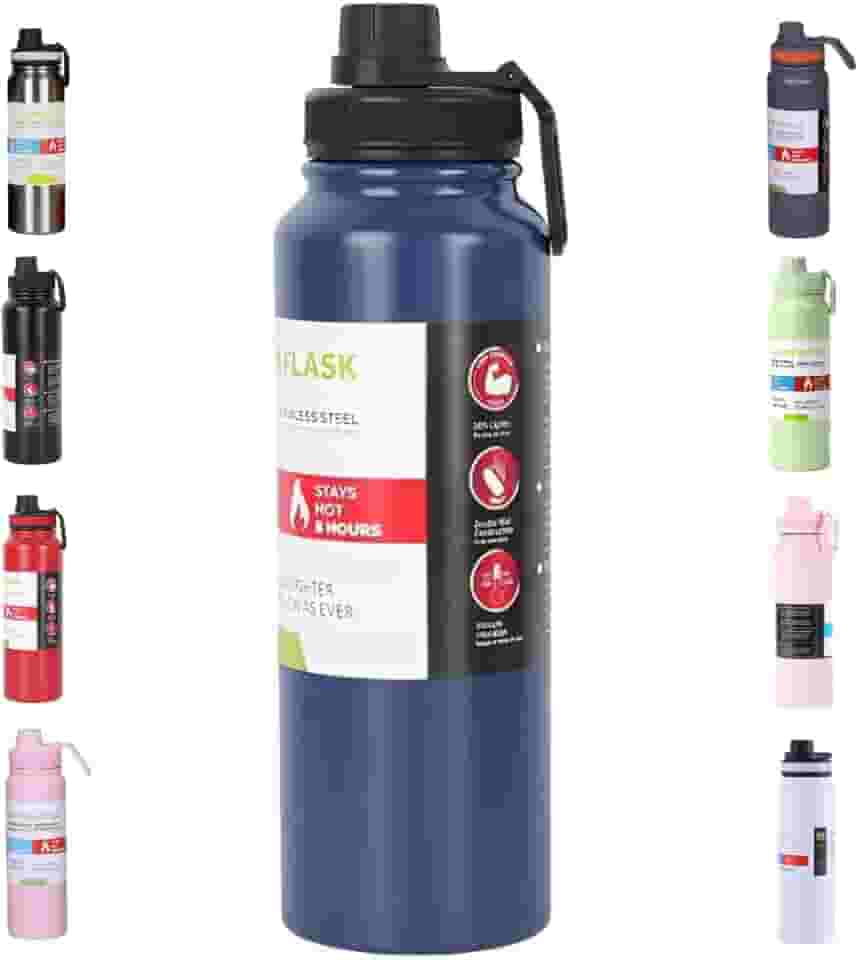 Garrafa De Agua Termica Gelada 800ml Em Aço Inox Antivazamento Com Infusor Com Alça Agua Quente ou Fria Para Academia Treino Caminhada (Azul)