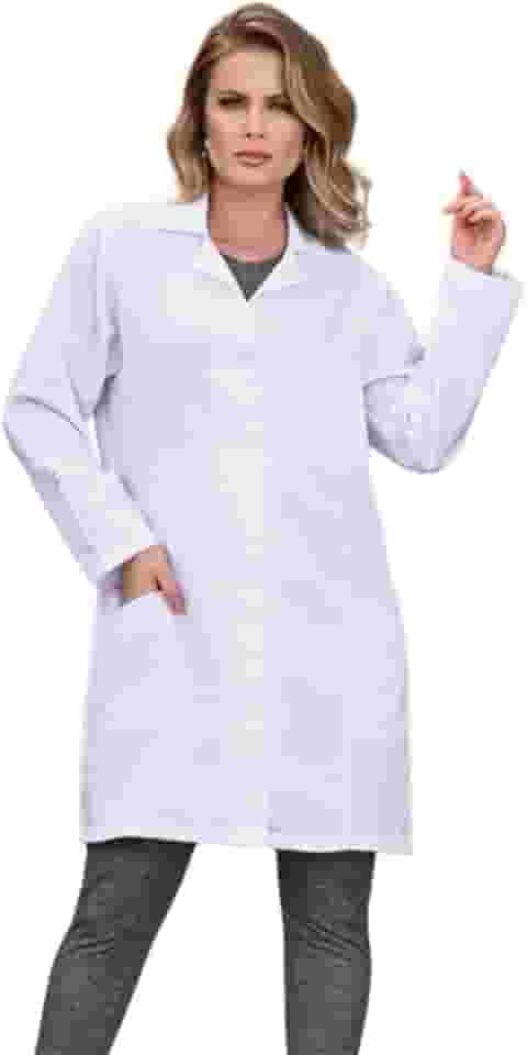 Jaleco Profissíonal Avental Estudante Feminino Acinturado Oxford 3 Bolsos