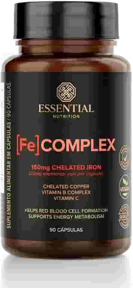 Fe Complex Ferro Quelado + Vitamina C Essential Nutrition – Suplemento de Ferro para Imunidade, Energia e Absorção Eficiente – 90 Cápsulas