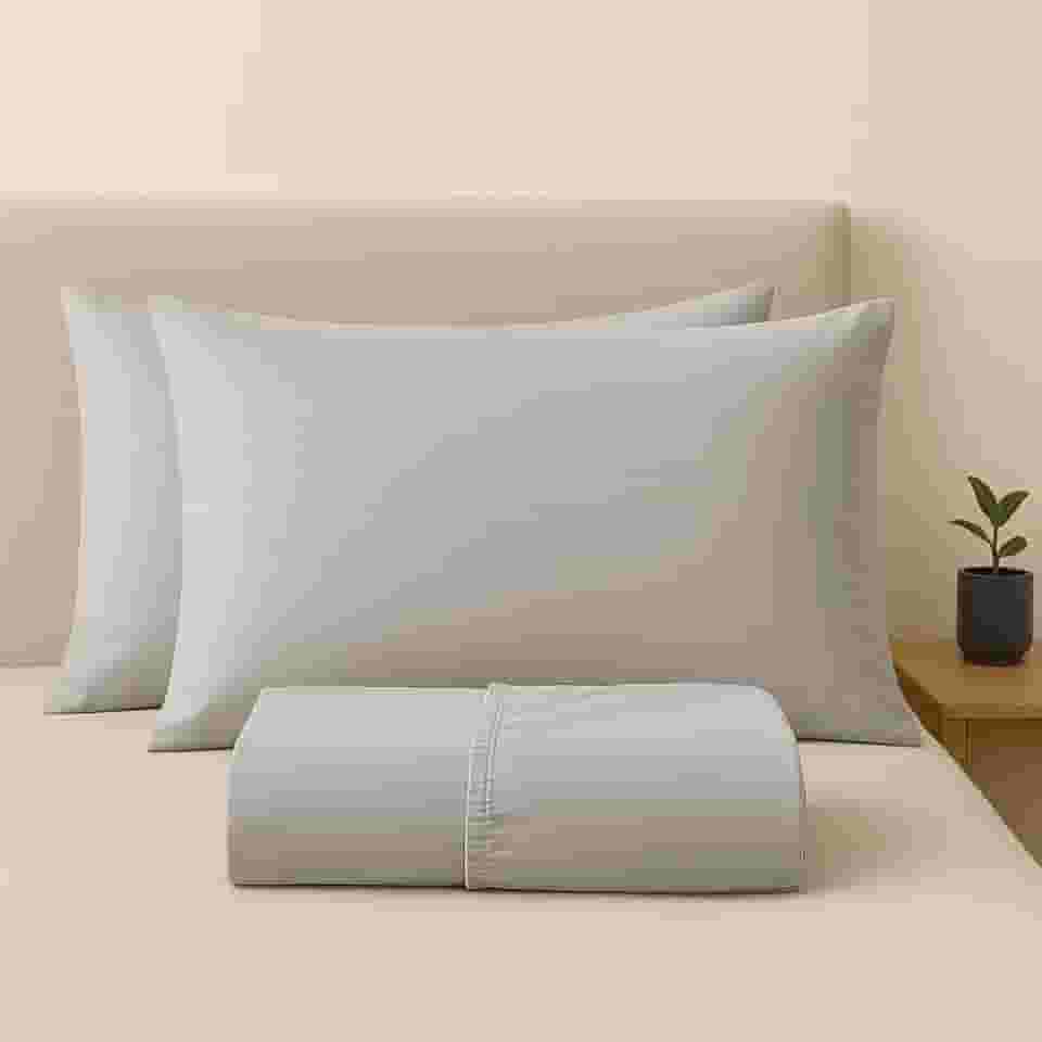 Jogo de Lençol Queen 100% Algodão Percal - 3 Peças - 200 Fios - Toque de Lençol de Hotel Macio - (Queen, Cinza claro)