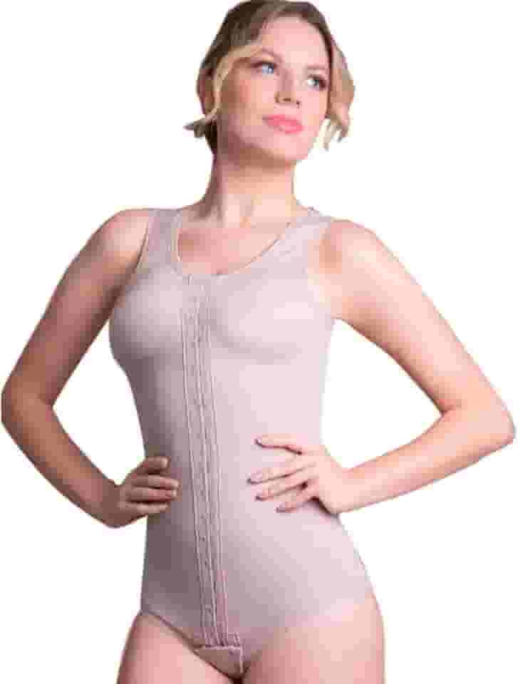 Cinta Pós-Cirúrgica Body Alta Compressão Abdominoplástia Lipoaspiração e Modeladora com Colchetes Frontais e Alça Regata Larga 60605 - New Form