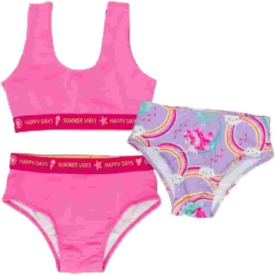 Biquíni Liso+calcinha Estampada Menina Proteção Uv Infantil