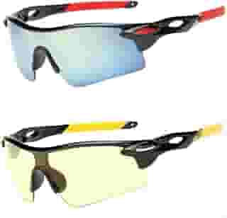 Kit 2 Óculos para Ciclismo, Proteção UV 400, Lentes Coloridas, Armação Preta com Detalhes em Vermelho e Amarelo