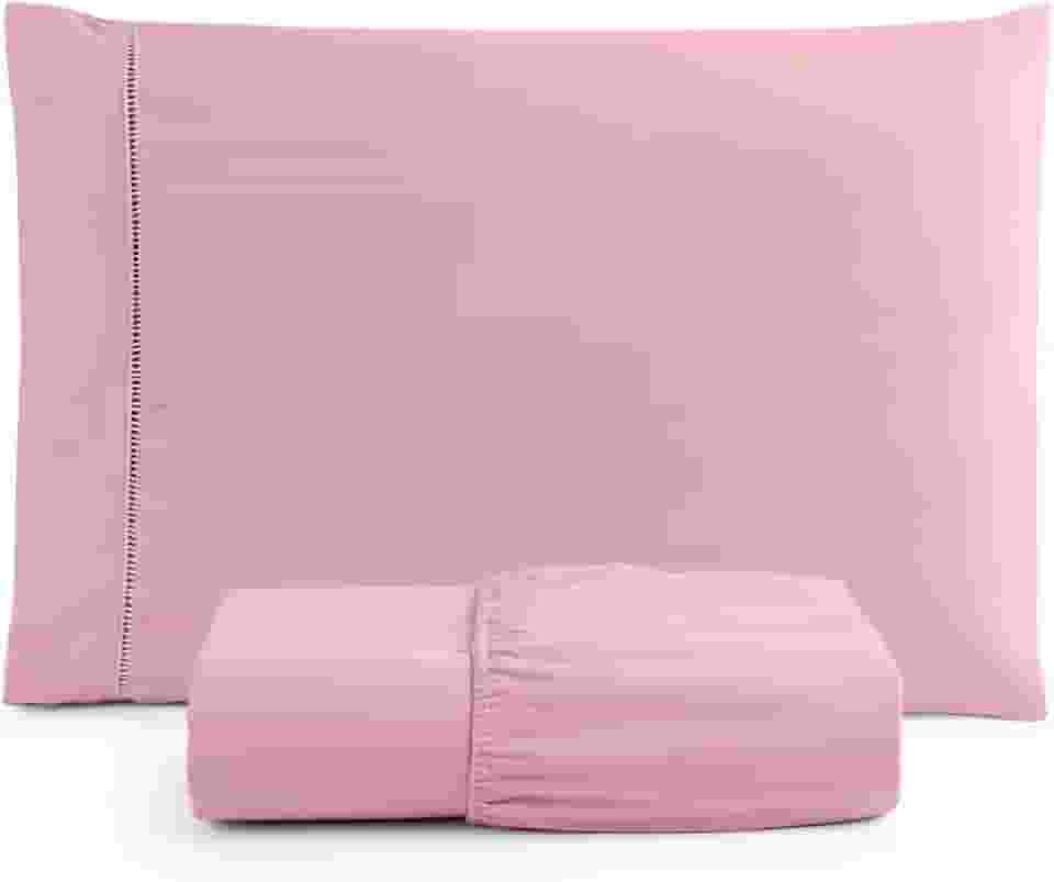 Jogo de Lençol Solteiro 2 Peças Micropercal 400 Fios com Ponto Palito, Toque Acetinado de Hotel, Antiácaro, Não Amassa, Lençol com Elástico, Não faz bolinha (Rosê)