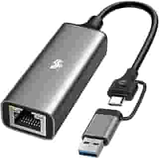 Adaptador USB 3 para Lan 2500 Mbps Conectores USB C E USB A, Cinza, 5+