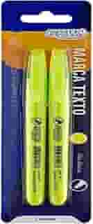 Caneta Marca Texto Fluorescente Amarelo Blister com 2 Unidades, BRW