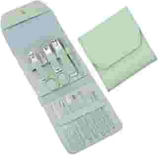Kit Manicure Pedicure Profissiona Em Aço Inoxidável Com Bolsa Dobrável Verde - 12 Peças