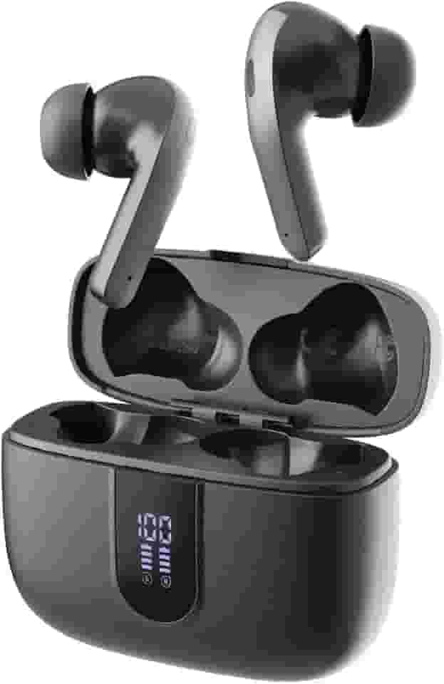 Fone de Ouvido Bluetooth 5.4, 40H de Reprodução, Intra-Auricular Esportivo com Microfone, Display LED, Cancelamento de Ruído, IPX5, True Wireless Estéreo para Android e IOS (Preto)