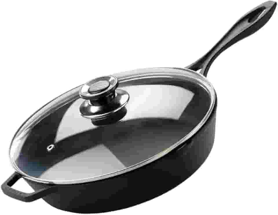 Frigideira De Ferro Fundido Com Tampa De Vidro 28 Cm Cabo de Ferro