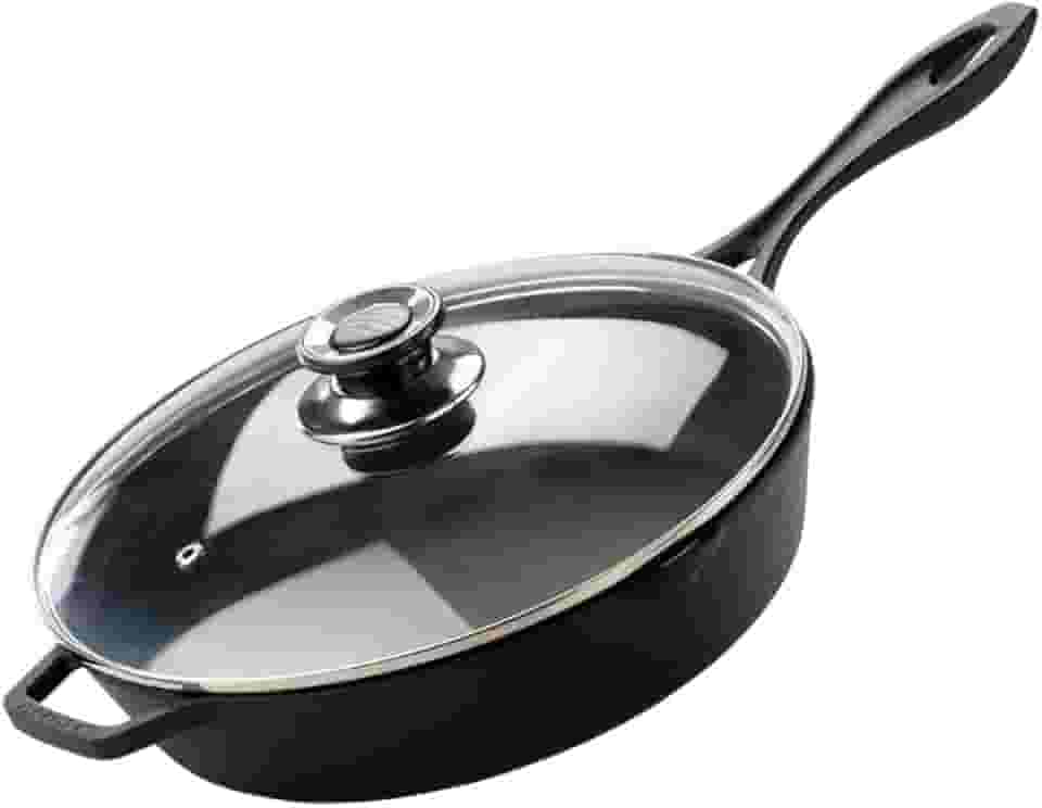 Frigideira De Ferro Fundido Com Tampa De Vidro 28 Cm Cabo de Ferro