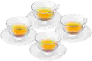 WOLFF - Conjunto 4 Xícaras de Chá de Cristal com Pires 180ml - Linha Pearl
