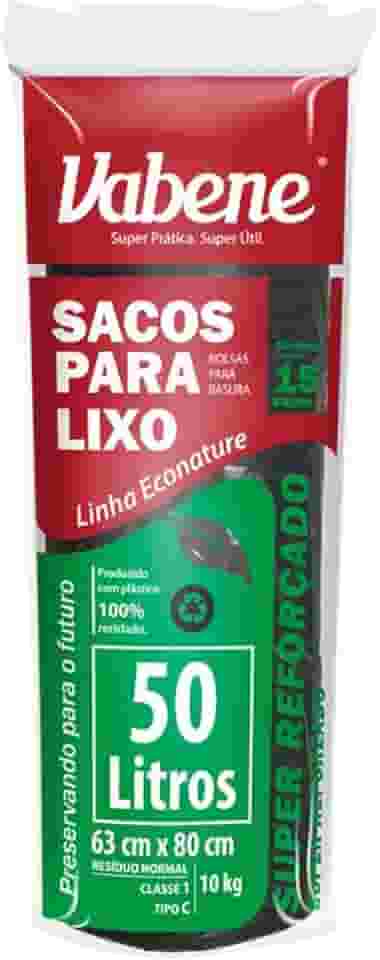 Saco para Lixo, 50 Litros, Preto 63x80 cm, 40 Micras, Vabene