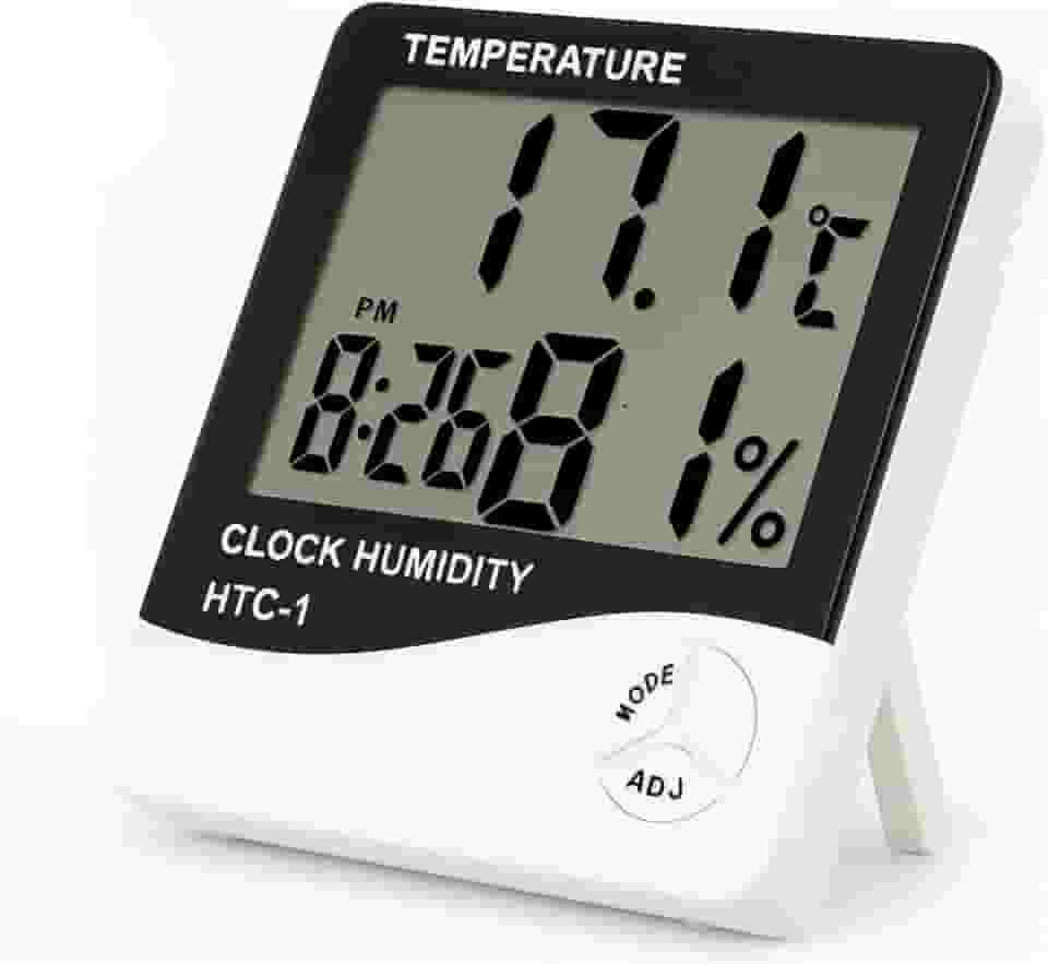 Termômetro e Higrômetro Digital, Modelo: HTC-1, Alta Precisão, Memória de Máx e Mín, Relógio Integrado, Display Fácil Leitura - Qualidade Premium