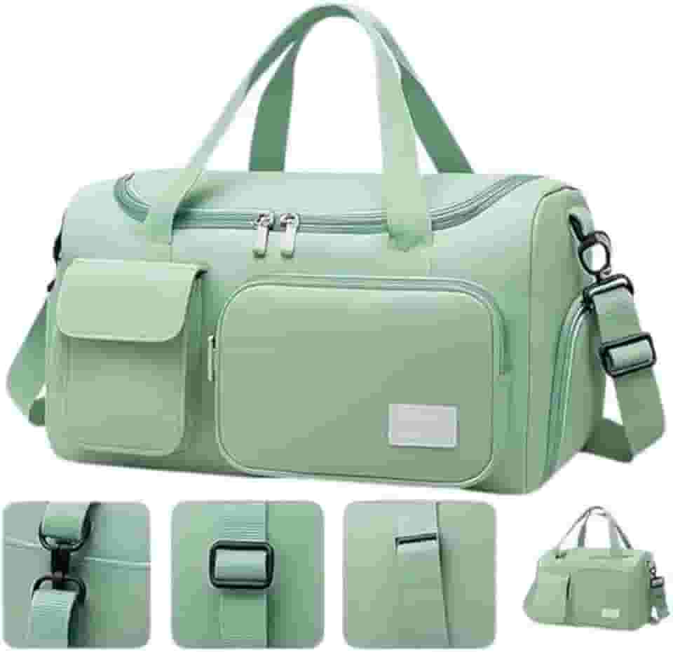 Bolsa Feminina de Viagem Grande 30L – Mala de Bordo 10kg Dobrável com 5 Compartimentos, Alça Transversal, Ideal para Academia, Passeios, Maternidade e Fim de Semana (Verde)