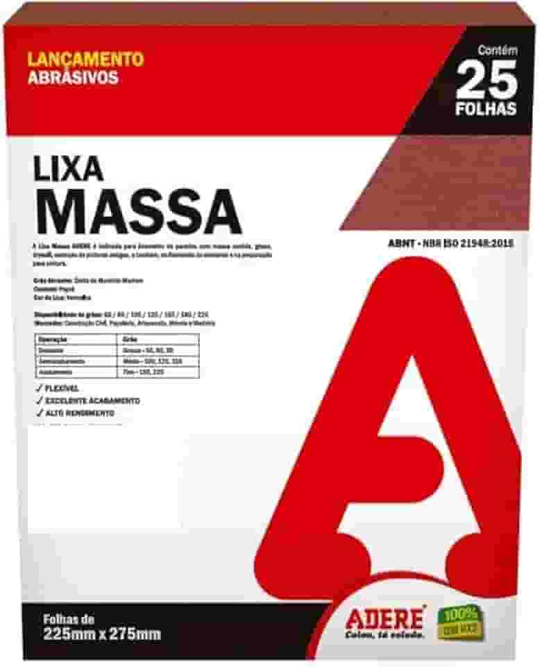 Lixa Massa Grão 80 25 Folhas de 225 X 275MM Adere