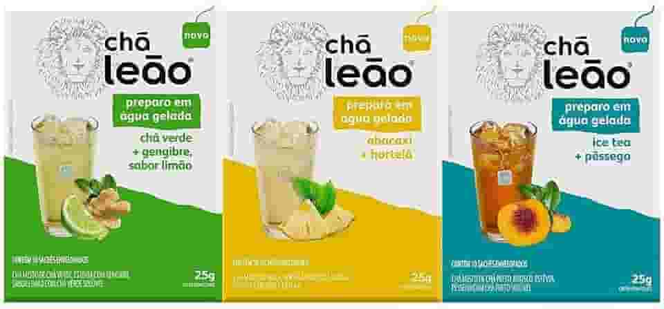Combo Chá Gelado Leão - 30 Sachês (Abacaxi e Hortelã, Chá Verde e Gengibre, Ice tea Pessêgo)