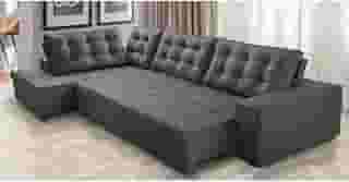 Sofá de Canto Retrátil e Reclinável com Molas 3,00x2,00 Esq Jacke Suede Cinza Adonai Estofados