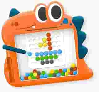 LOUSA MAGNÉTICA DINO - Lousa Mágica Infantil com Caneta Magnética e 6 Cartões Duplos – Brinquedo Educativo para Coordenação Motora e Criatividade
