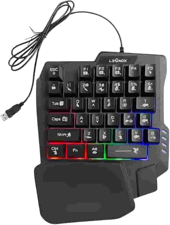 Teclado Gamer Mecânico de Uma Mão RGB – Portátil, Ergonômico, Anti-Ghosting, Ideal para Free Fire, PUBG, Fortnite e Jogos Online – USB Plug & Play