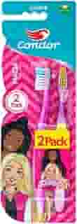 Condor, Escova de Dente Infantil, Barbie Júnior, Cerdas Macias, Cabo Ergonômico, Limpador de Língua Emborrachado, Cabeça P, Multicor, Leve 2 Pague 1