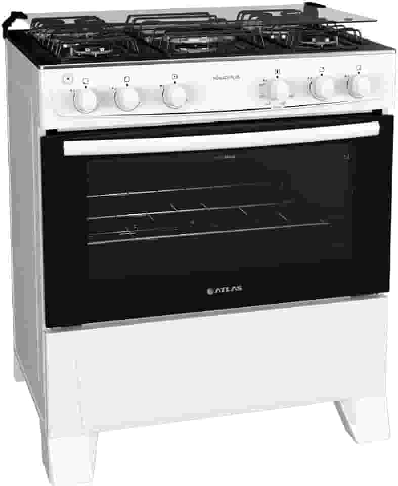 Fogão 5 bocas Atlas Mônaco Plus Branco com Acendimento Automático e Mesa Inox