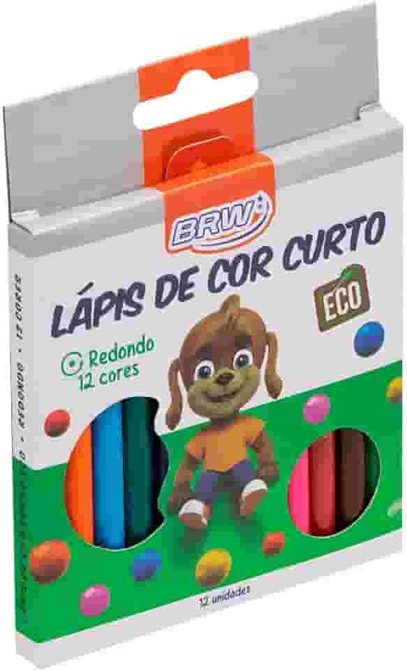 Lápis de Cor Curto 12 Cores Resina Plástica Reciclada Redondo, BRW