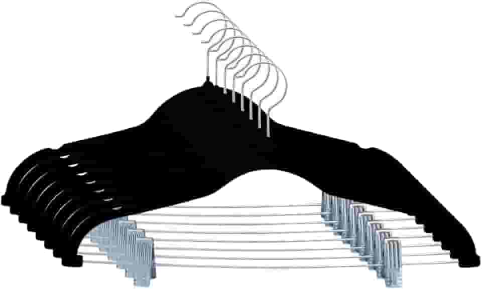 Kit 10 Cabides Veludo Presilha Preto Adulto Grande Reforçado Premium Calça Saia Camiseta