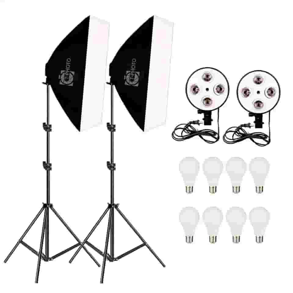 Kit Duplo Softbox Quadruplo Incluso Lâmpada LED 18W Bivolt e Tripé 2 Metros para estúdio fotográfico T-Photo