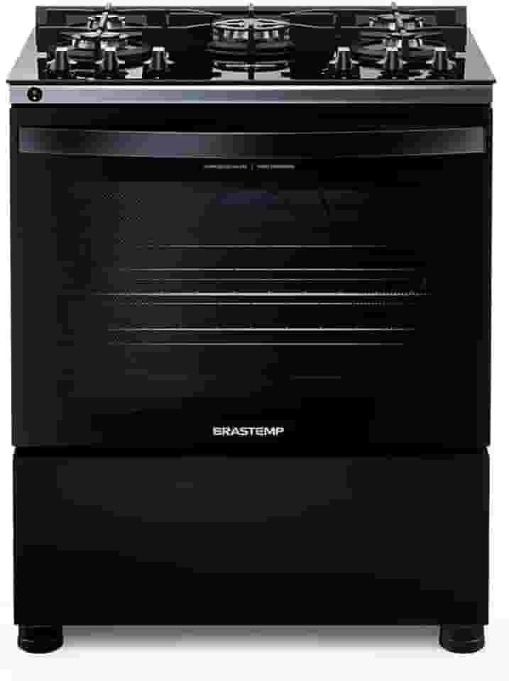 Fogão 5 Bocas de Piso Brastemp Mesa de Vidro Bivolt Preto BFS5VCE