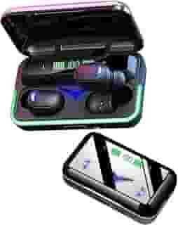 Kit Fone de Ouvido Sem Fio Bluetooth 5.1 Duplo TWS Som Imersivo, Compatível com Iphone e Android, Ideal para o Dia a Dia e Exercícios Com Case de Carregamento, Cabo e 3 Pares de Borrachina para o Fone