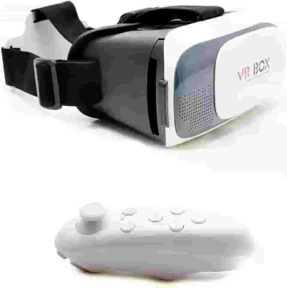 Óculos de Realidade Virtual 3D 360 com Controle Bluetooth, Compatível com Android/iOS, Branco e Preto, Lentes 42mm, Tela 4.5-6 Polegadas