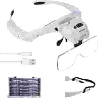 Lupa de cabeça YOCTOSUN com 5 luzes de LED, recarregável, mãos livres, lupa com 5 lentes intercambiáveis, ótimos óculos de lupa para joias, artes e artesanato, hobby