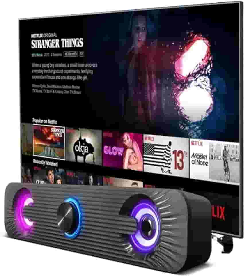Caixa De Som Pc Computador Notebook Gamer Potente Subwoofer USB P2 Led RGB Soundbar Caixinha