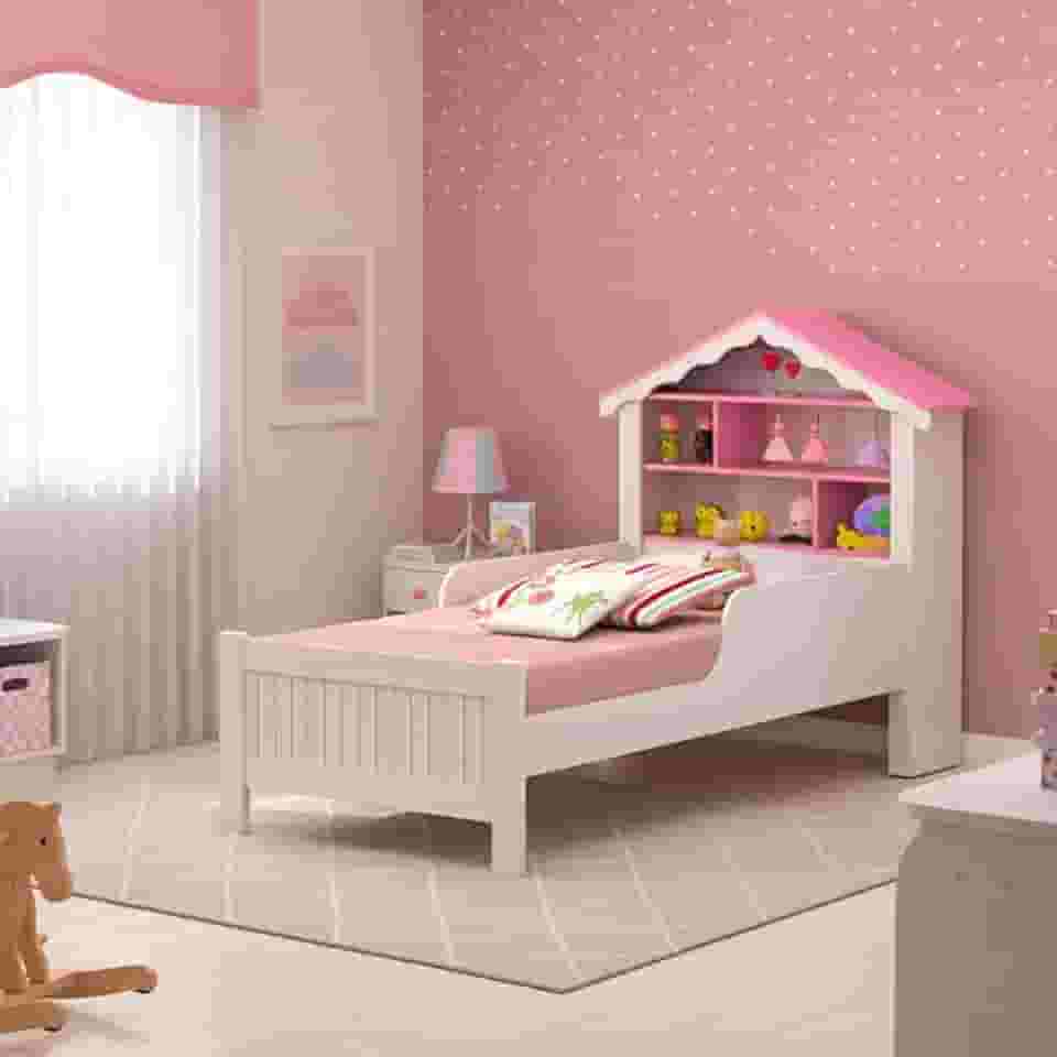 Cama Infantil Princesa Cor Branco E Rosa Para Quarto De Meninas Crianças Em MDF