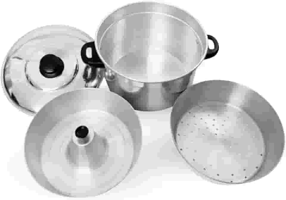 Panela Multifuncional 3 em 1, Alumínio Polido, 2,5L, Conjunto com Forma para Banho-Maria, Cesto Vapor e Panela Principal, Ideal para Pudins, Legumes e Receitas do Dia a Dia